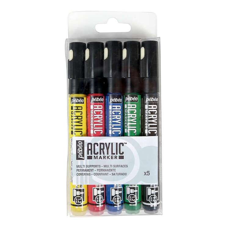Pebeo 5 Pack Multicoloured Acrylic Marker Basic Set