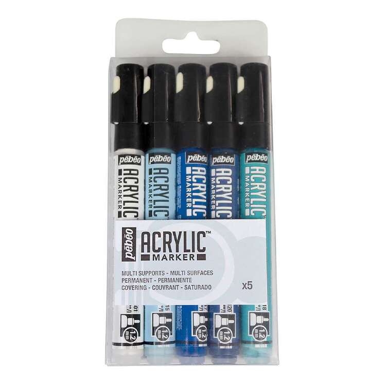 Pebeo 5 Pack Blue Hue Acrylic Marker Basic Set