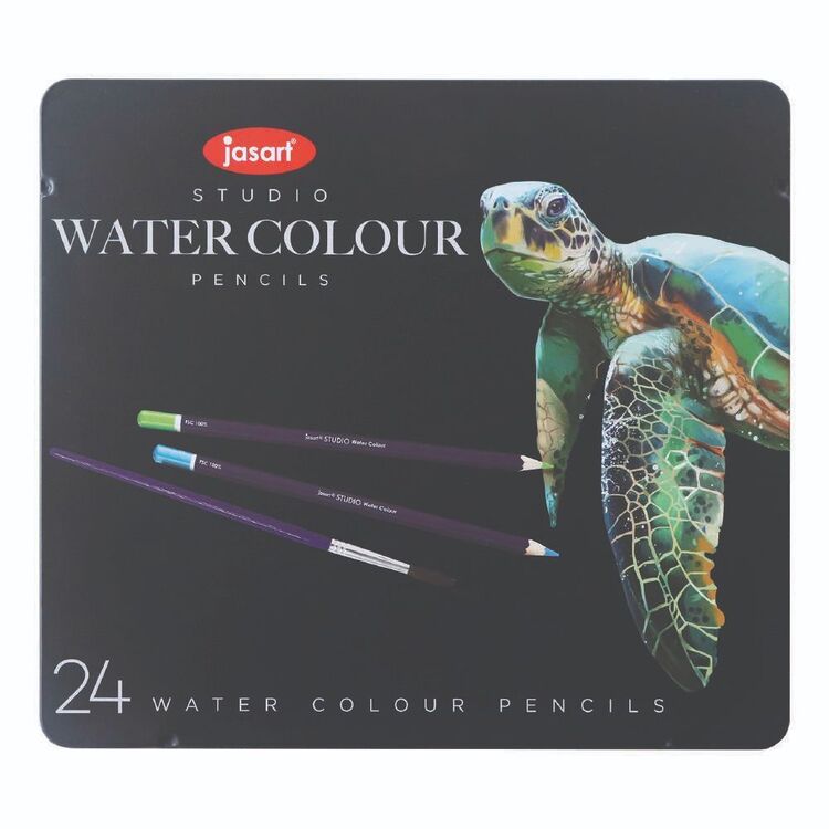Jasart Studio 24 Pack Watercolour Pencil Tin Set Multicoloured