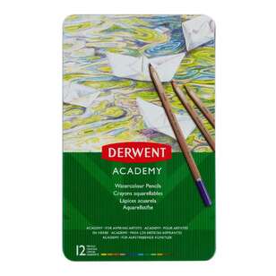 Derwent Academy 12 Pack Watercolour Pencil Tin Multicoloured