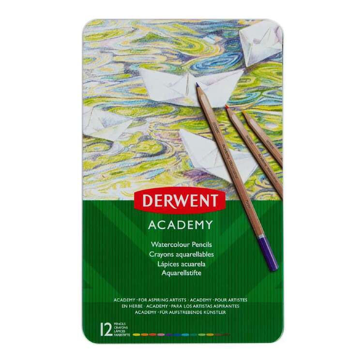 Derwent Academy 12 Pack Watercolour Pencil Tin