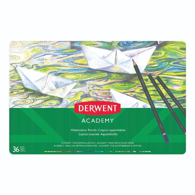 Derwent Academy 36 Pack Watercolour Pencil Tin Multicoloured