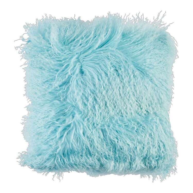 KOO Mongolian Fur Cushion Aquamarine 43 x 43 cm