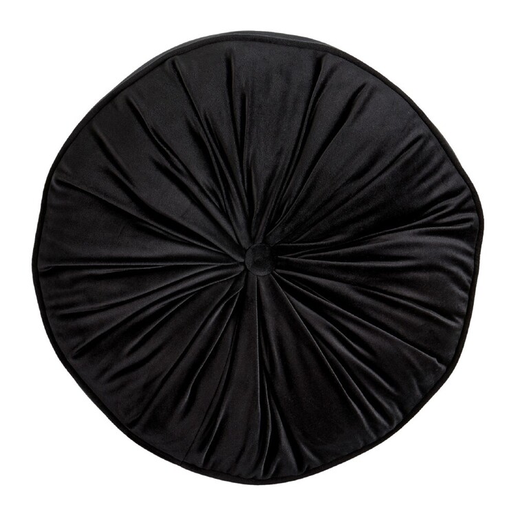 KOO Maddie Round Piped Velvet Cushion Black 40 cm