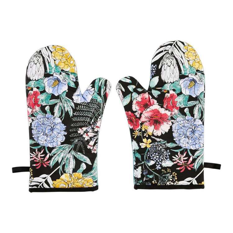 Kitchen by Ladelle Flora Meadow Oven Glove 2 Pack Black 18 x 32 cm