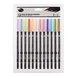 Art Saver 12 Piece Twin Tip Brush Marker Set Multicoloured
