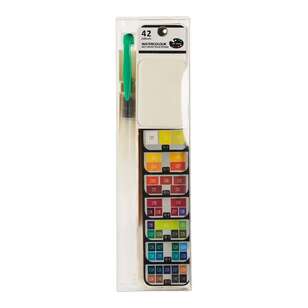 Art Saver 42 Colour Watercolour Pack With Brush & Sponge Multicoloured