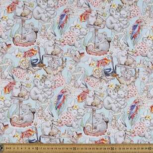 May Gibbs Pelican Tales Organic Cotton Homespun Fabric Blue 112 cm