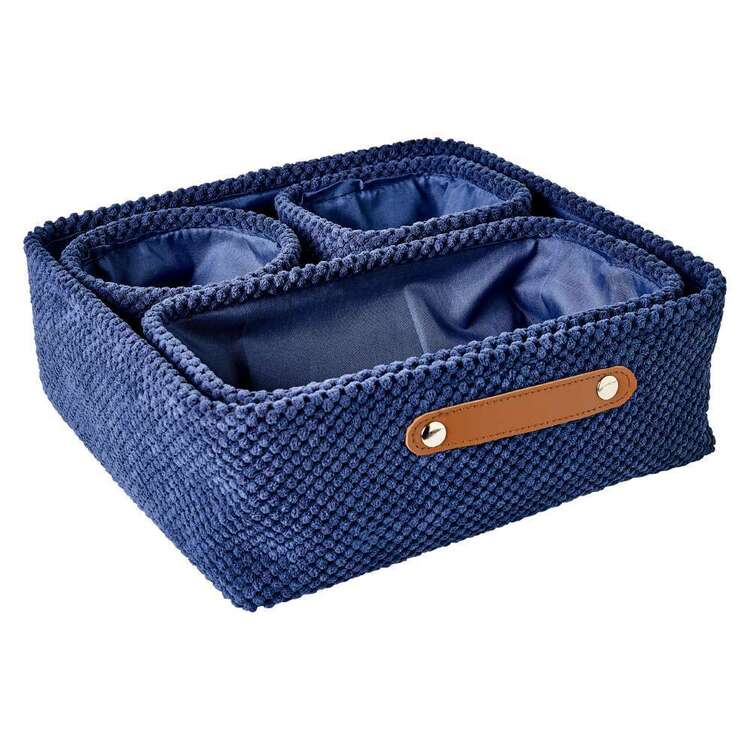 Living Space Set of 4 Corduroy Baskets Navy