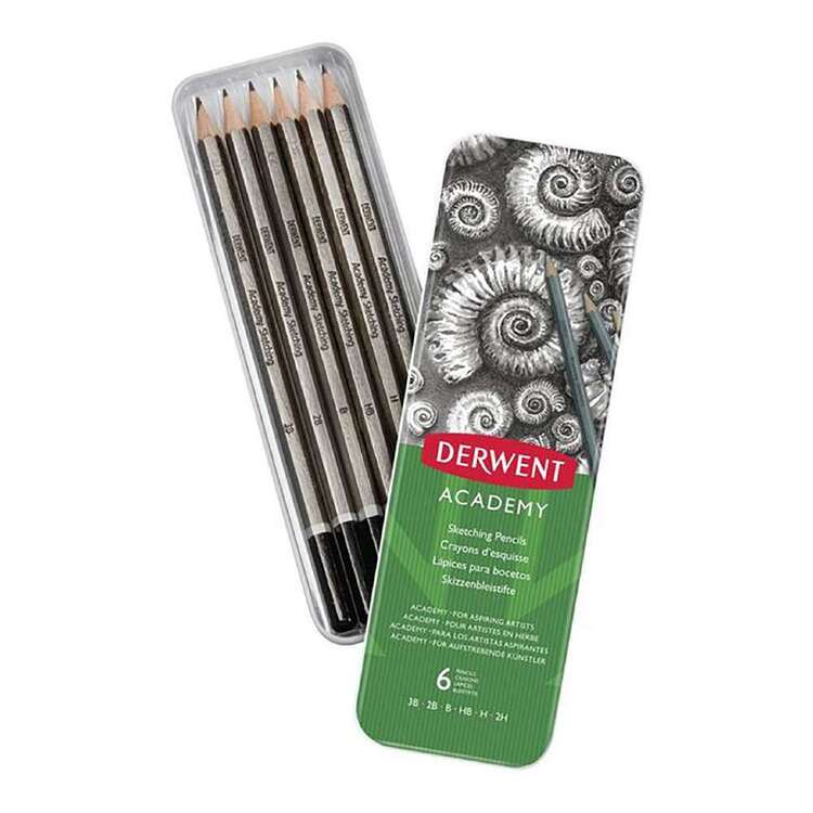 Derwent Academy 6 Pack Sketching Pencils Tin Multicoloured