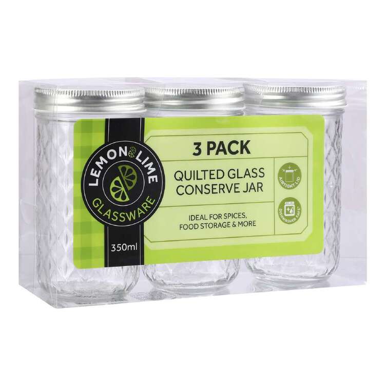 Lemon & Lime Quilted Glass 3 Pack 350 mL Conserve Jar Silver 350 mL