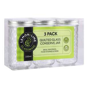 Lemon & Lime Quilted Glass 3 Pack 350 mL Conserve Jar Silver 350 mL