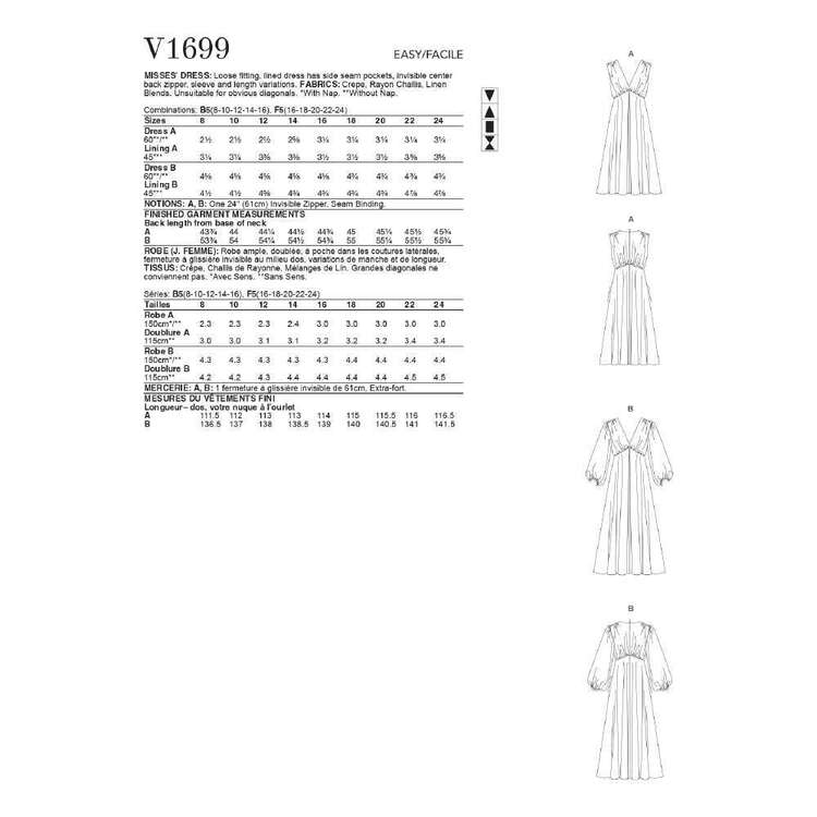 Vogue Sewing Pattern V1699 Misses' Dress