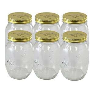 Lemon & Lime Quilted Glass 6 Pack 1L Conserve Jar Gold 1 L