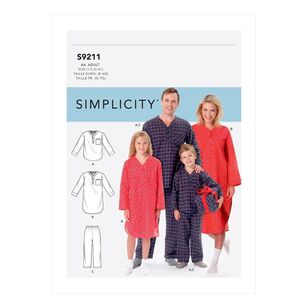 Simplicity Sewing Pattern S9211 Misses'/Men's/Boys'/Girls' Patch Pocket Top, Nightshirt & Pants