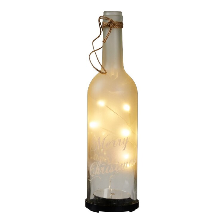 Living Space Festive Merry Christmas Illuminated Glass Bottle