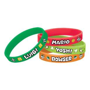 Super Mario Bros Rubber Bracelet Favours 4 Pack Multicoloured