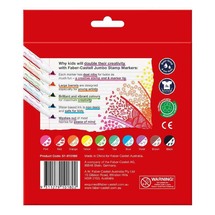 Faber Castell Jumbo Stamp Markers 10 Pack Multicoloured
