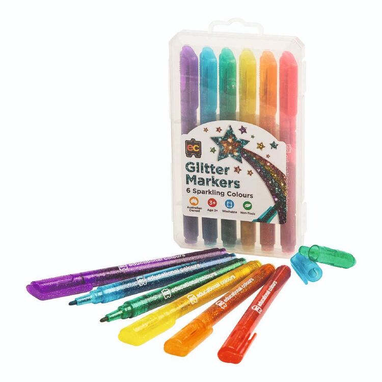 EC 6 Pack Glitter Markers Set Multicoloured