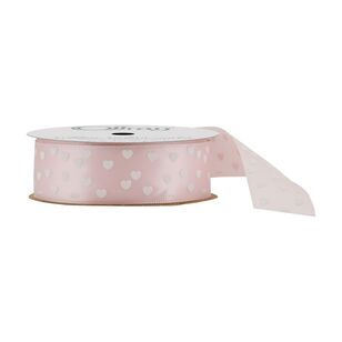 Offray Confetti Heart Single Faced Satin Ribbon Pink 22 mm x 2.7 m