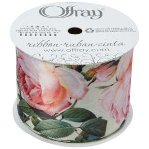 Offray Rose Floral Single Faced Satin Ribbon Pink 57 mm x 2.7 m
