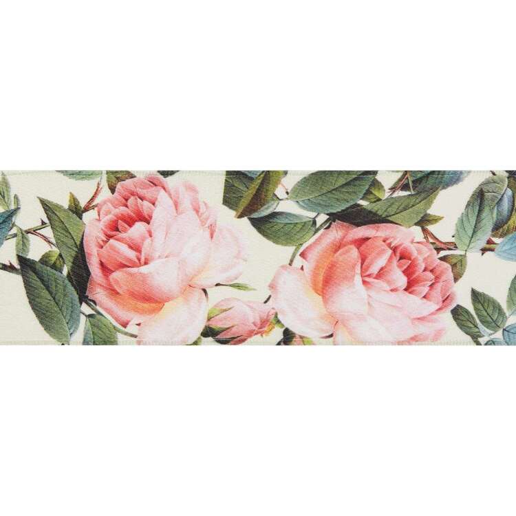 Offray Rose Floral Single Faced Satin Ribbon Pink