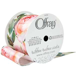 Offray Rose Floral Single Faced Satin Ribbon Pink 57 mm x 2.7 m
