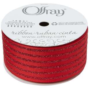 Offray Glitter Six Stripe Grosgrain Ribbon Red 38 mm x 2.7 m