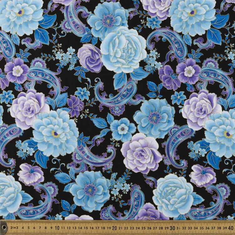 Anisa Peacock Floral Printed 112 cm Cotton Fabric Panel Multicoloured