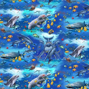 Studio E Reef Life Sea Life Scenic Printed 112 cm Cotton Fabric Cobalt 112 cm