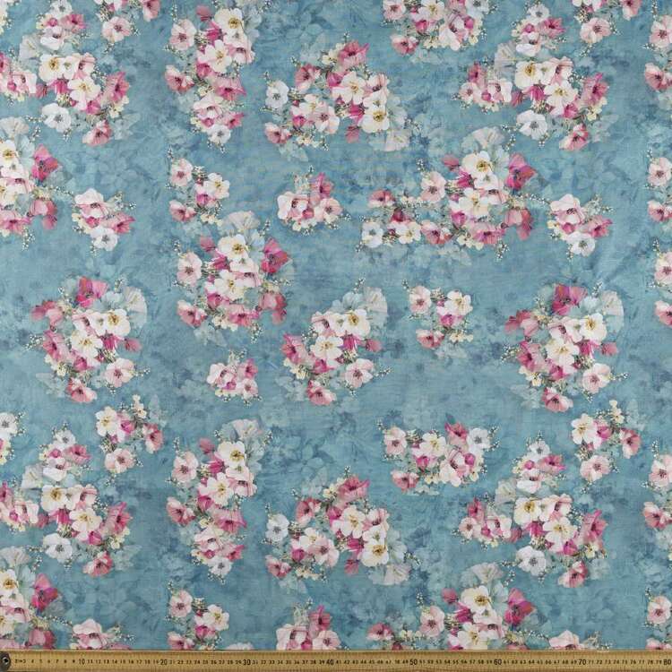 Stately Floral Digital Printed 148 cm Cotton Linen Fabric