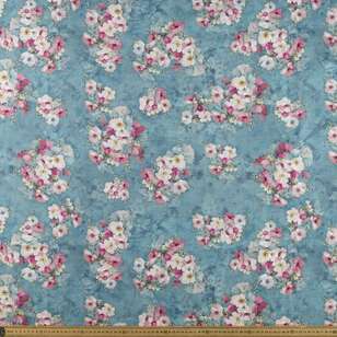 Stately Floral Digital Printed 148 cm Cotton Linen Fabric  Marine 148 cm
