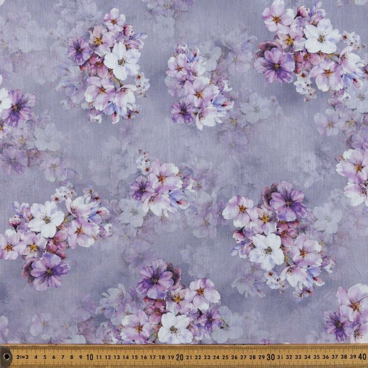 Majestic Flower Digital Printed 148 cm Cotton Linen Fabric Amethyst 148 cm