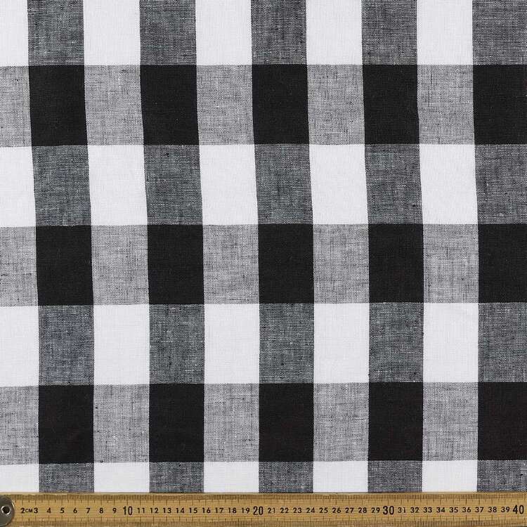 Large Gingham Check 148 cm Linen Fabric Black & White 148 cm
