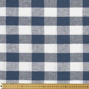 Large Gingham Check 148 cm Linen Fabric Denim & White 148 cm