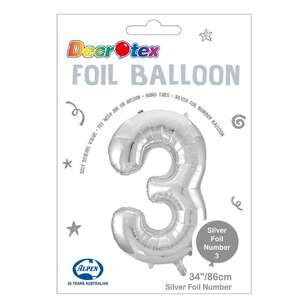 Decrotex Number 3 Foil Balloon Silver 86 cm