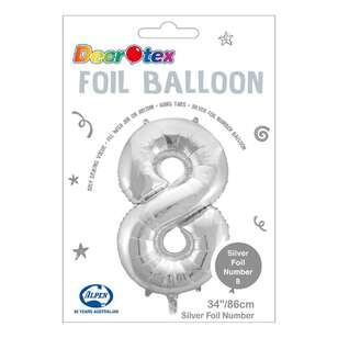 Decrotex Number 8 Foil Balloon Silver 86 cm