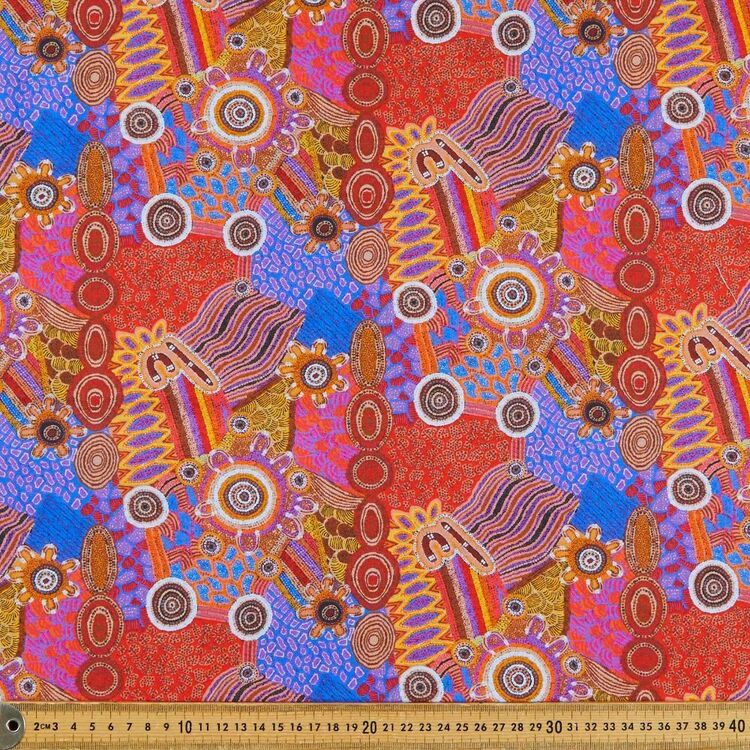 Warlukurlangu Jennifer Napaljarri Lewis Desert Fringe-Rush Dreaming Printed 112 cm Cotton Fabric Purple & Orange 112 cm