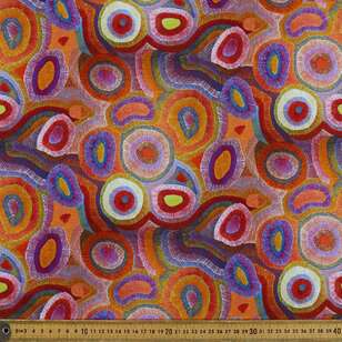 Warlukurlangu Agnes Nampijinpa Brown Ngapa Jukurrpa Printed 112 cm Cotton Drill Fabric Multicoloured 112 cm