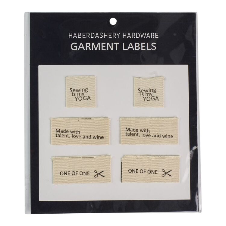 Haberdashery Hardware Assorted #2 Garment Labels 6 Pack Natural