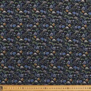 Jacobean Printed 135 cm Rayon Fabric Navy & Ivory 135 cm