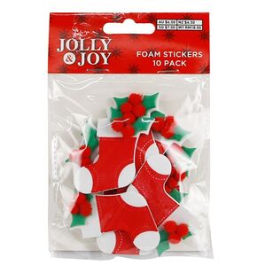 Jolly & Joy Holly Stocking Foam Stickers 10 Pack Green & Red