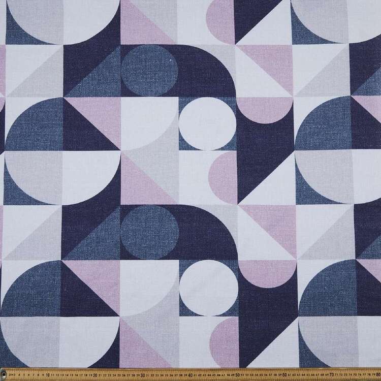 Geo Check 150 cm Cotton Canvas Fabric Lilac & Navy 150 cm