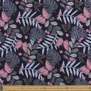 Floral Printed 145 cm Brocade Fabric Navy & Pink 145 cm