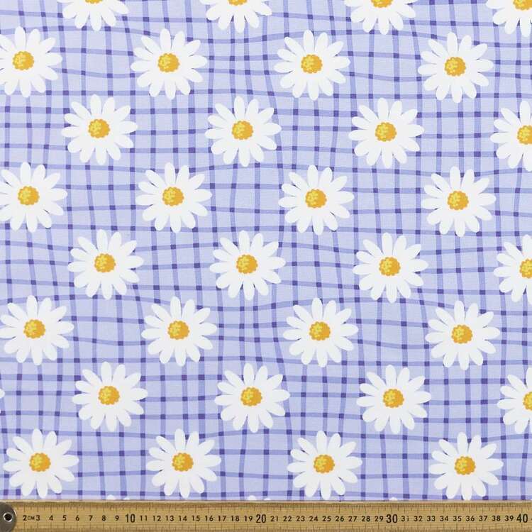 Check Daisy Printed 112 cm Buzoku Duck Fabric Lilac 112 cm