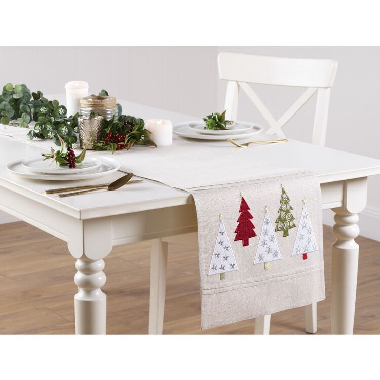 Living Space Festive Embroidered Trees Table Runner
