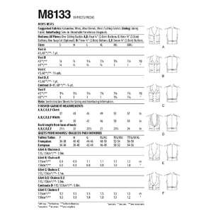McCall's M8133 Men's Vest S - XXXL