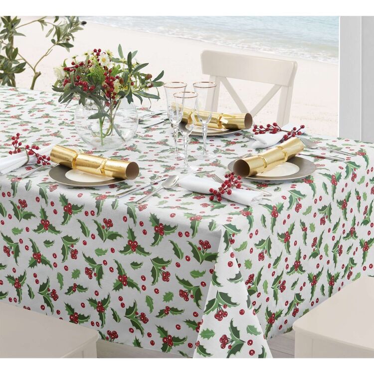 Living Space Festive Berry Flannel Back Tablecloth