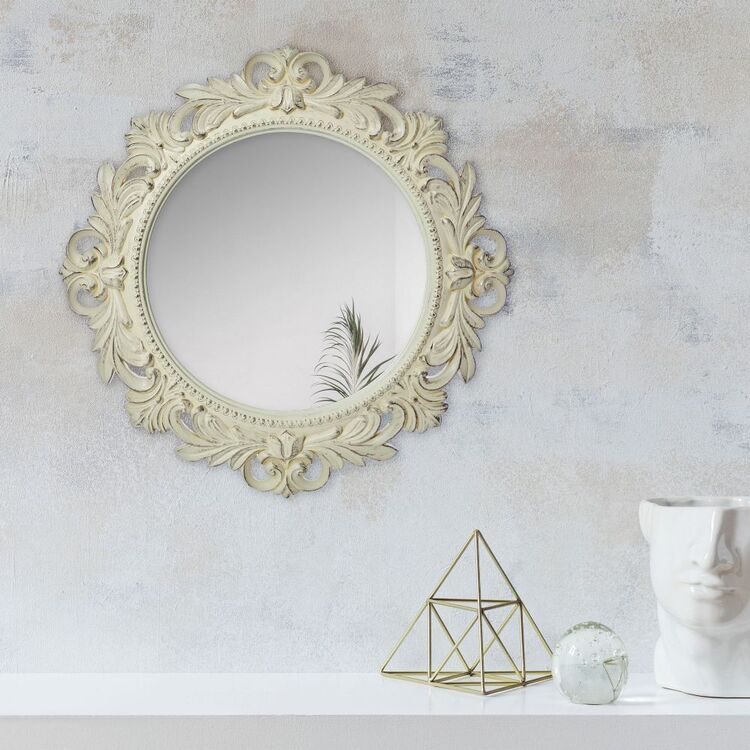 Cooper & Co Round Baroque Mirror White 50 cm