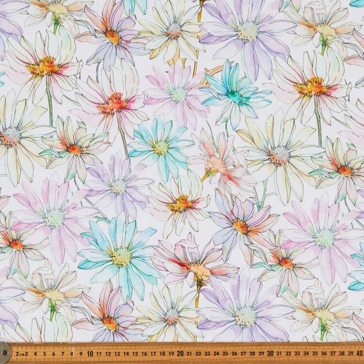 Paradise Blooms Digital Printed 127 cm Cotton Elastane Sateen Fabric White 127 cm